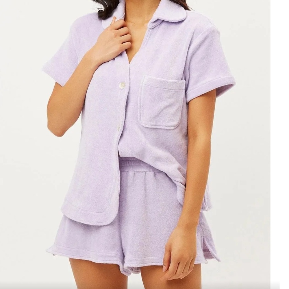Frankies Bikinis Coco Terry Button Up Shirt Size M Lavender